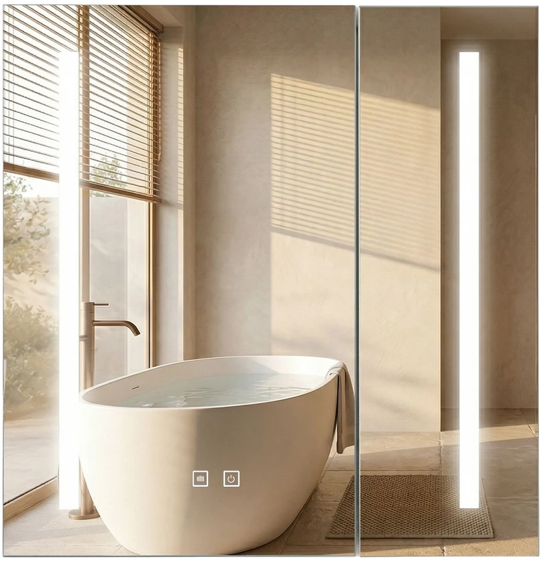 Vonios spintelė su LED veidrodžiu Rea M1015-60, 60x65 cm