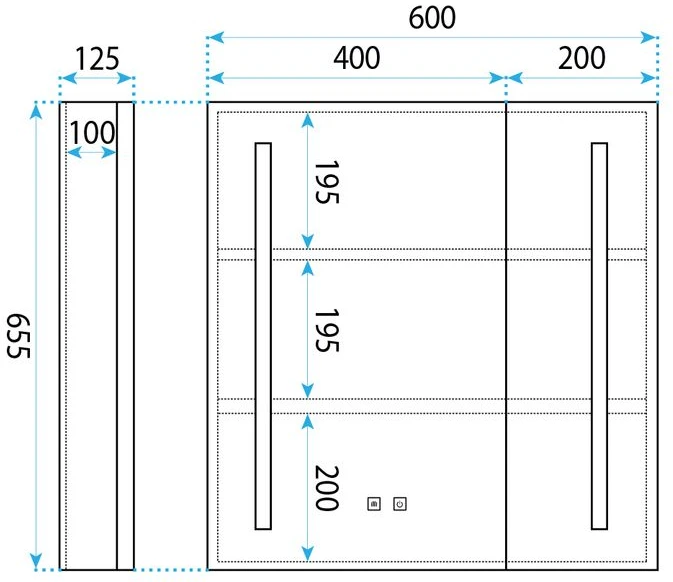 Vonios spintelė su LED veidrodžiu Rea M1015-60, 60x65 cm