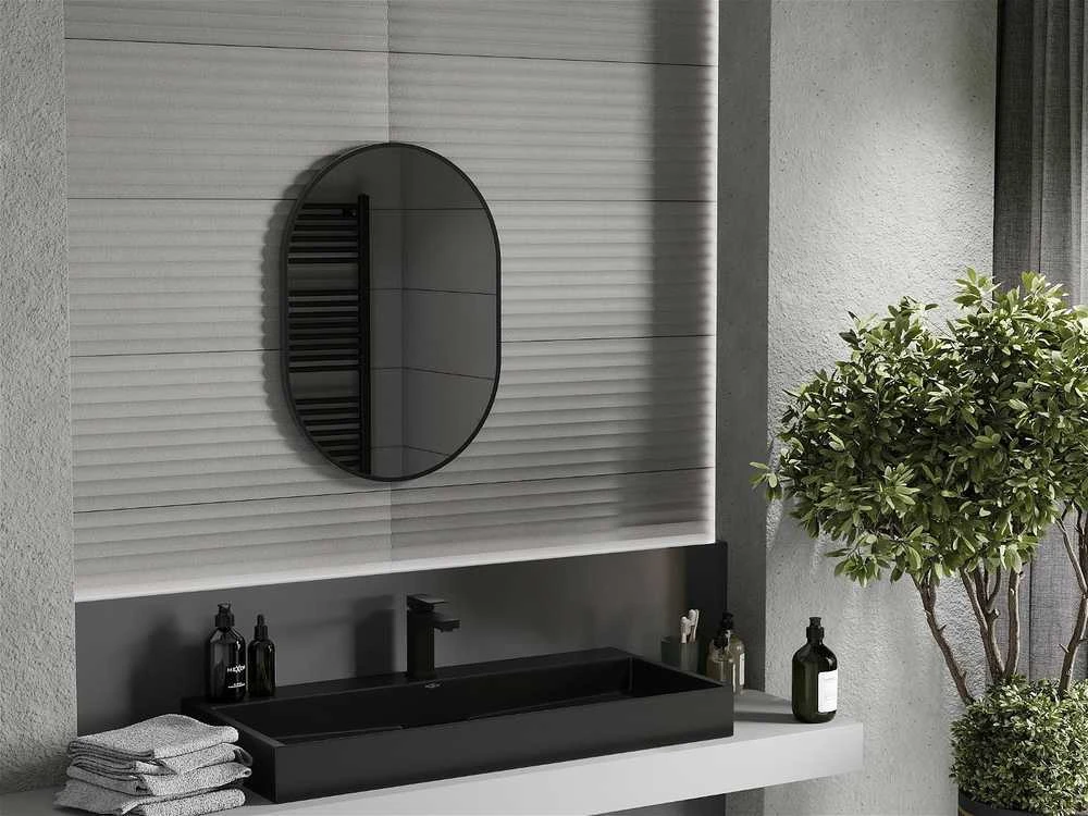Vonios veidrodis Mexen Loft Oval, 70 x 50 cm, Juodas