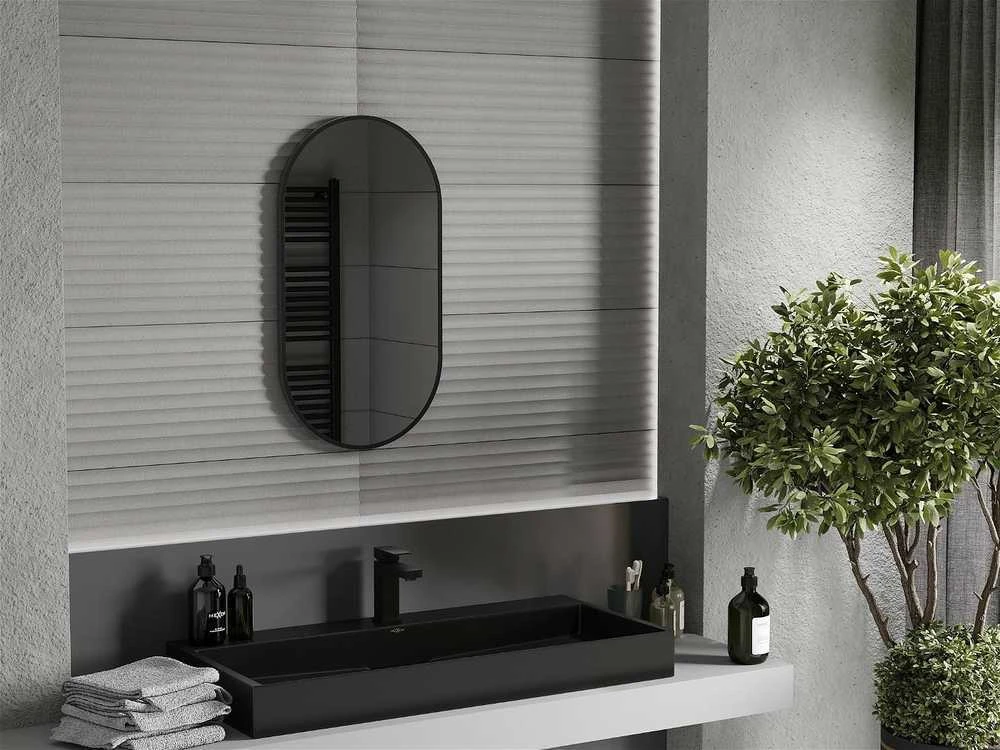 Vonios veidrodis Mexen Loft Oval, 90 x 55 cm, Juodas