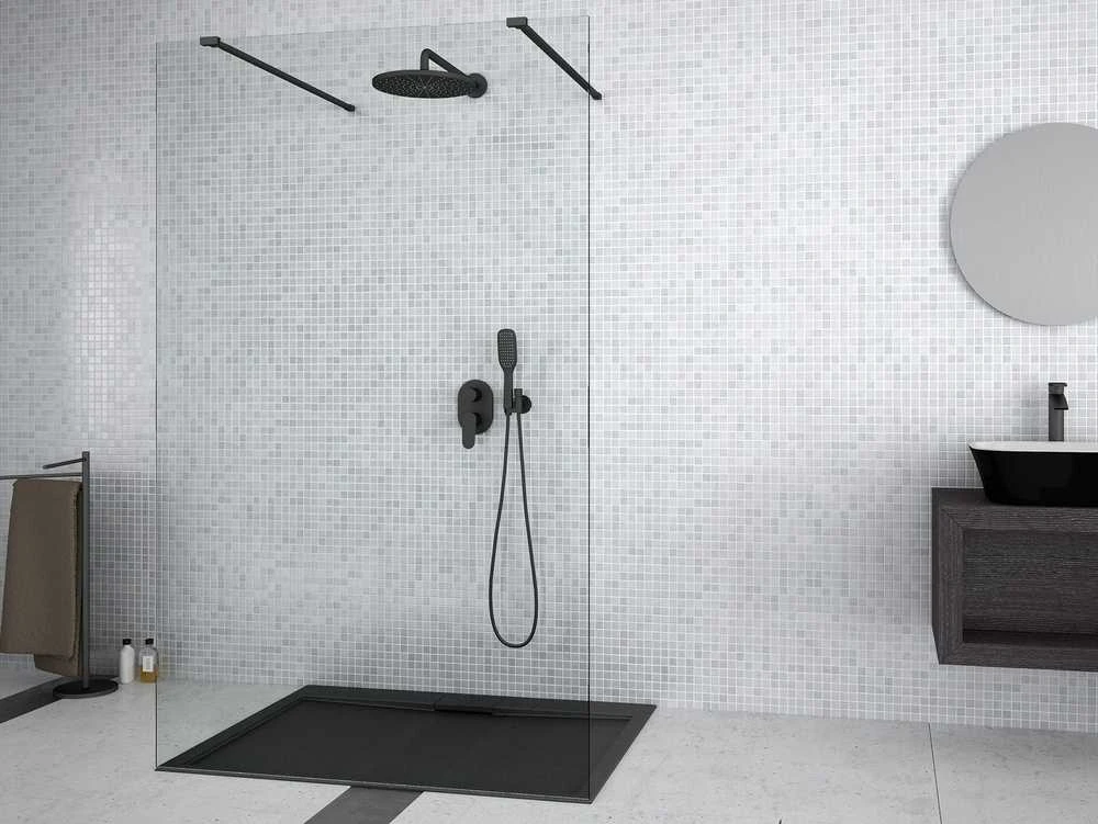Walk-In dušo sienelė Besco Aveo Due Juodas, 120 x 195 cm