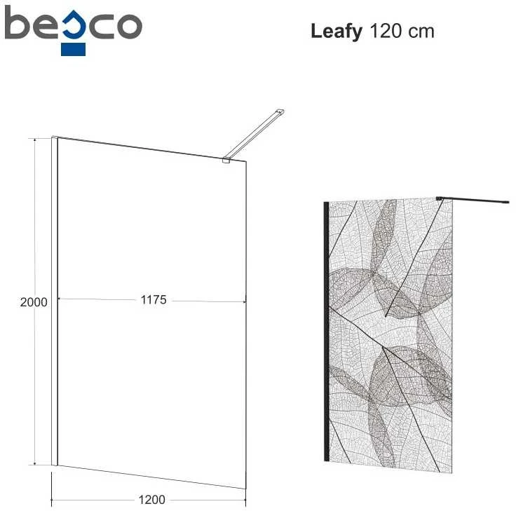 Walk-In dušo sienelė Besco Leafy Juodas, 120 x 200 cm