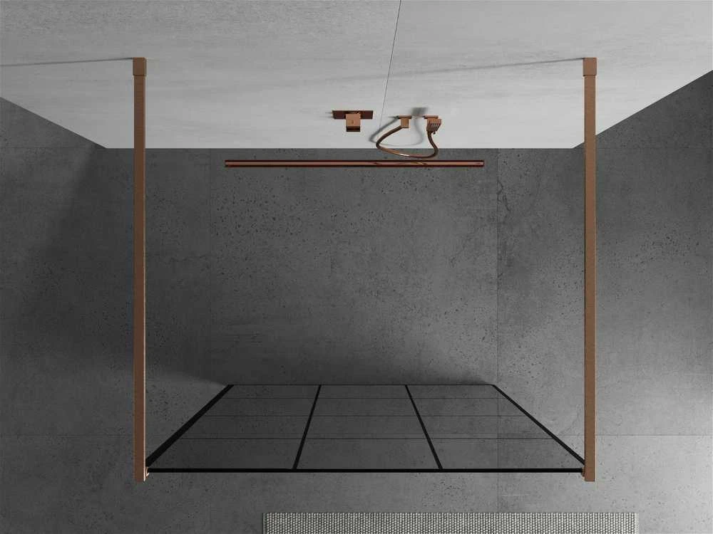 Walk-in dušo sienelė Mexen Kioto, Brushed copper, juodas raštas, 130 x 200 cm
