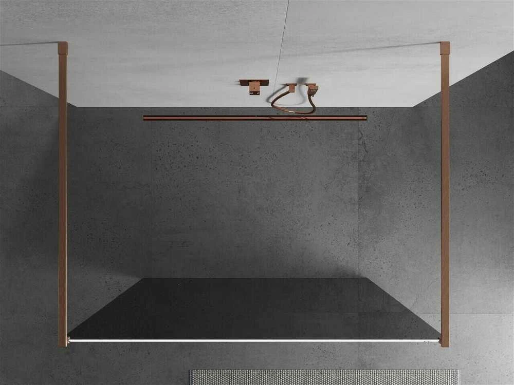 Walk-in dušo sienelė Mexen Kioto, Brushed copper, grafito stiklas, 140 x 200 cm