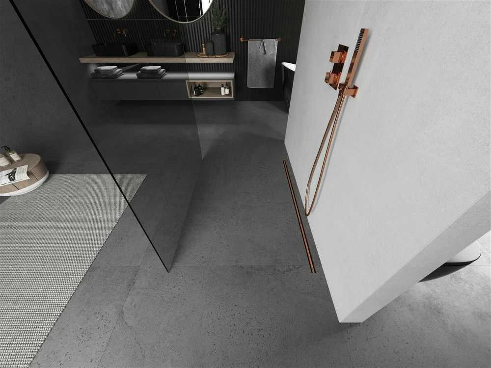 Walk-in dušo sienelė Mexen Kioto, Brushed copper, skaidrus stiklas, 135 x 200 cm
