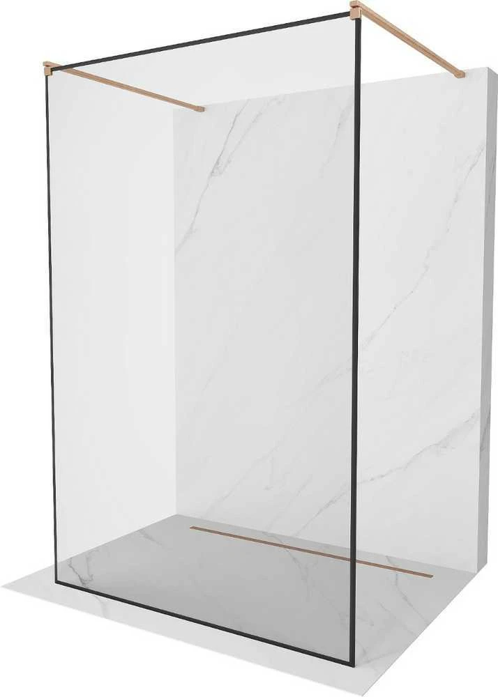 Walk-in dušo sienelė Mexen Kioto, Brushed copper, juodas raštas, 160 x 200 cm