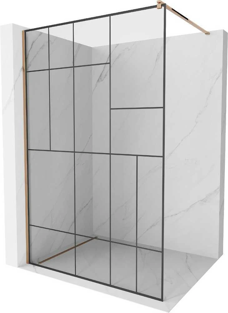 Walk-in dušo sienelė Mexen Kioto, Juodas pattern/Rose Gold, 140 x 200 cm