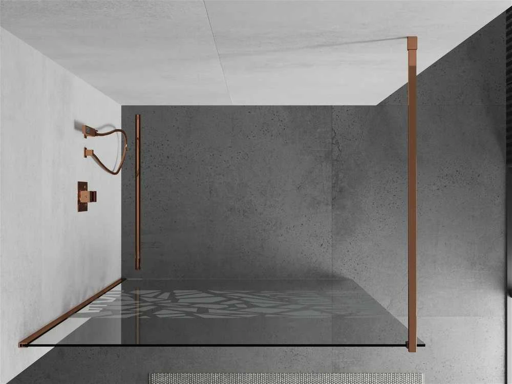 Walk-in dušo sienelė Mexen Kioto, pusiau matinė, Baltas pattern/Rose Gold, 120 x 200 cm