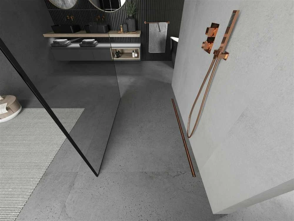 Walk-in dušo sienelė Mexen Kioto, Rose Gold/Juodas border, 100 x 200 cm