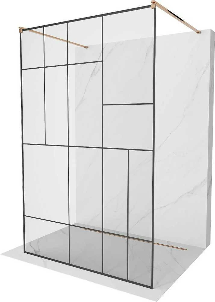 Walk-in dušo sienelė Mexen Kioto, Rose Gold/Juodas pattern, 110 x 200 cm