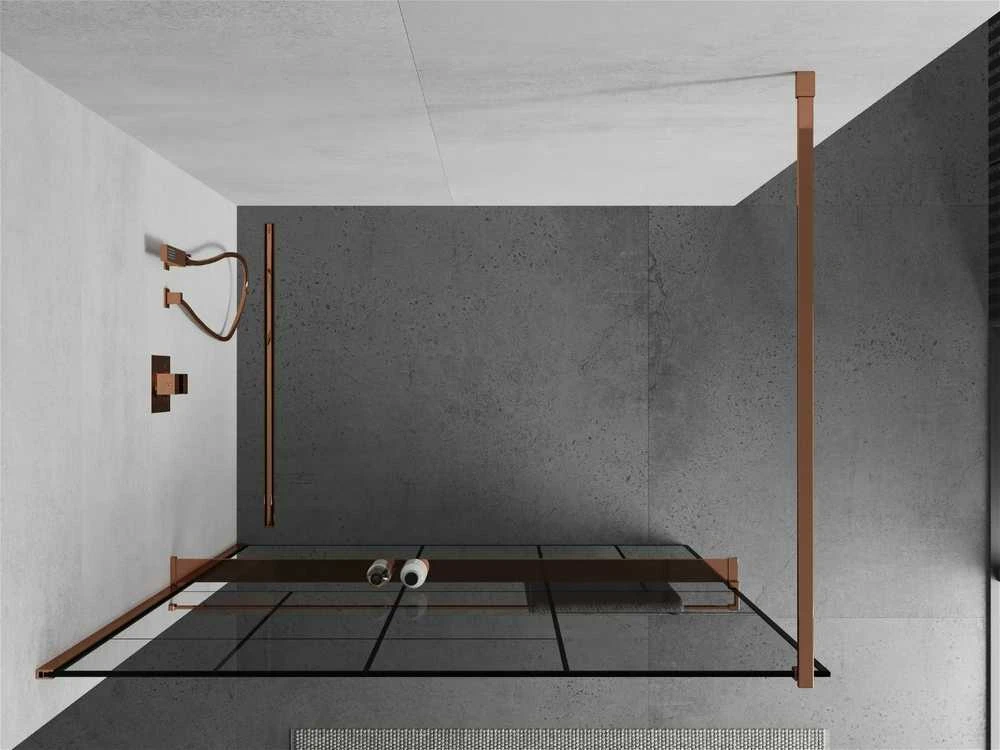 Walk-in dušo sienelė Mexen Kioto+ su lentynėle, Rose Gold/Juodas raštas, 100 x 200 cm