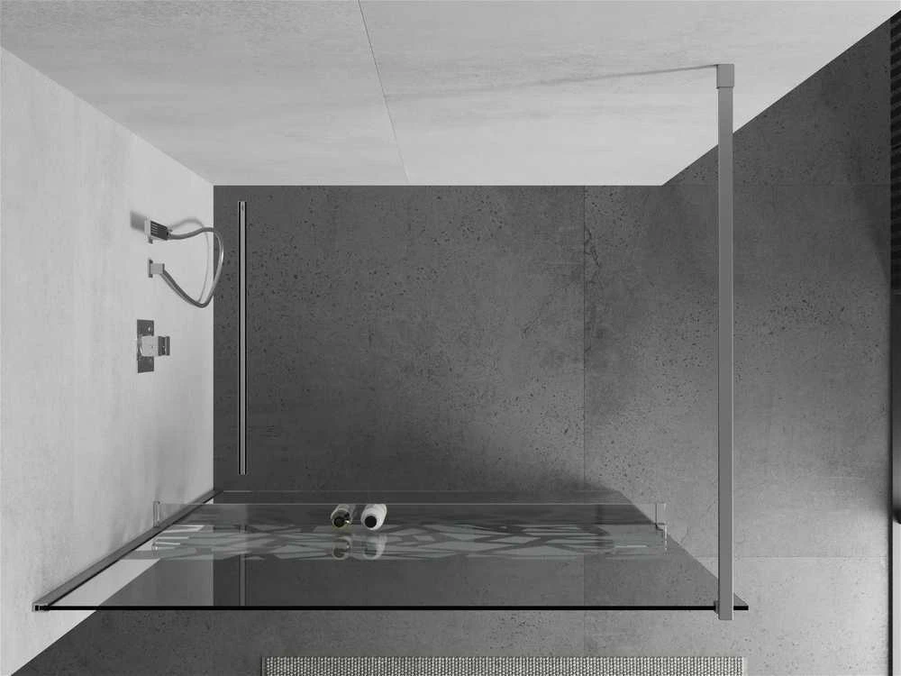 Walk-in dušo sienelė Mexen Kioto+ su lentynėle, Chrome/Baltas raštas, 70 x 200 cm