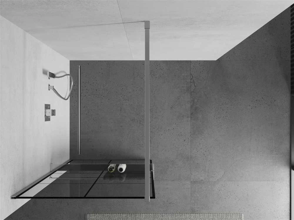 Walk-in dušo sienelė Mexen Kioto+ su lentynėle, Chrome/Juodas raštas, 90 x 200 cm