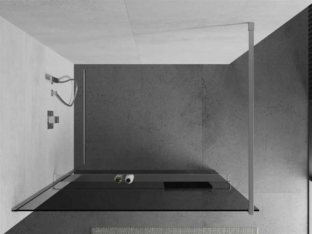 Walk-in dušo sienelė Mexen Kioto+ su lentynėle, Chrome/grafito stiklas, 110 x 200 cm