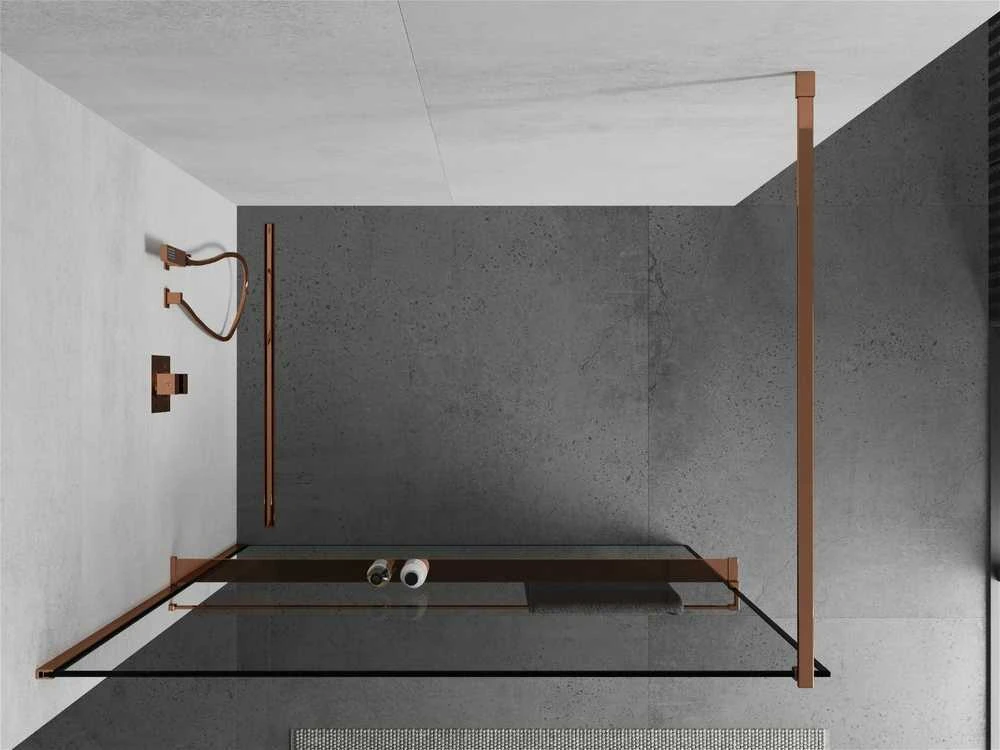 Walk-in dušo sienelė Mexen Kioto+ su lentynėle, Rose Gold/juodas frame, 70 x 200 cm