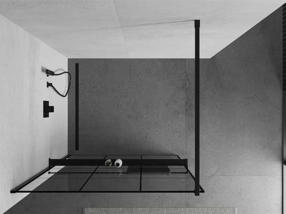 Walk-in dušo sienelė Mexen Kioto+ su lentynėle, Juodas/Juodas raštas, 100 x 200 cm