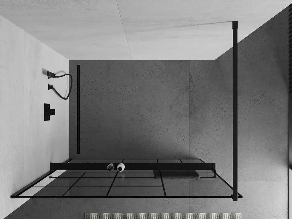 Walk-in dušo sienelė Mexen Kioto+ su lentynėle, Juodas/Juodas raštas, 80 x 200 cm