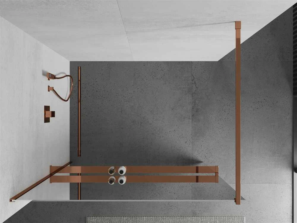 Walk-in dušo sienelė Mexen Kioto+ su lentynėle, Rose Gold/veidrodinis stiklas, 100 x 200 cm