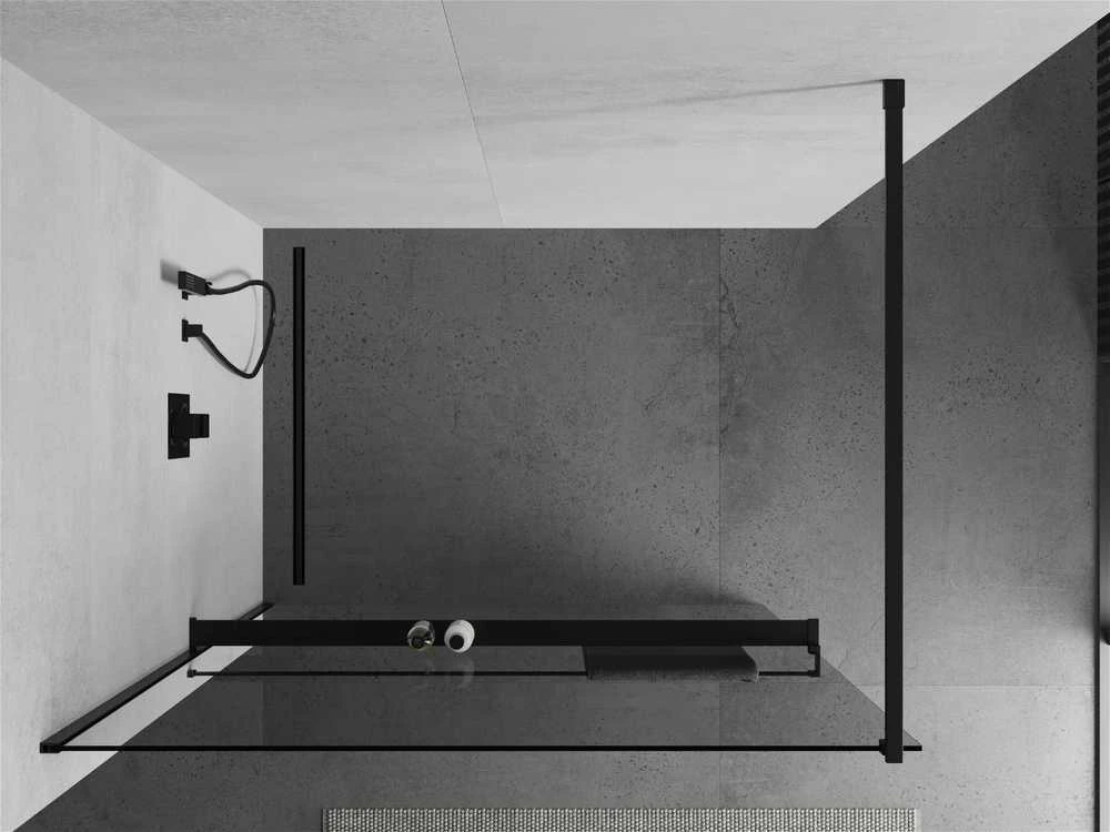 Walk-in dušo sienelė Mexen Kioto+ su lentynėle, Juodas/Skraidus stiklas, 70 x 200 cm