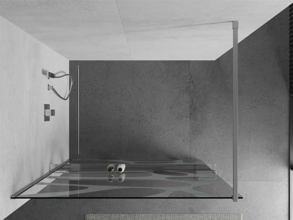 Walk-in dušo sienelė Mexen Kioto+ su lentynėle, Chrome/Baltas raštas, 120 x 200 cm