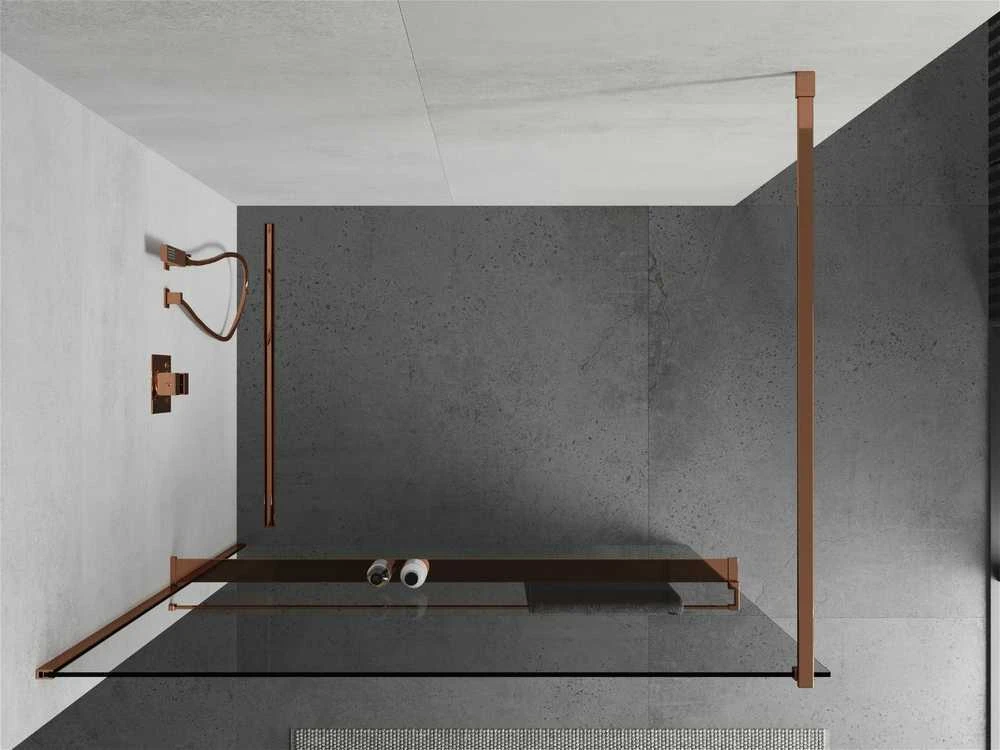 Walk-in dušo sienelė Mexen Kioto+ su lentynėle, Rose Gold/Skraidus stiklas, 140 x 200 cm