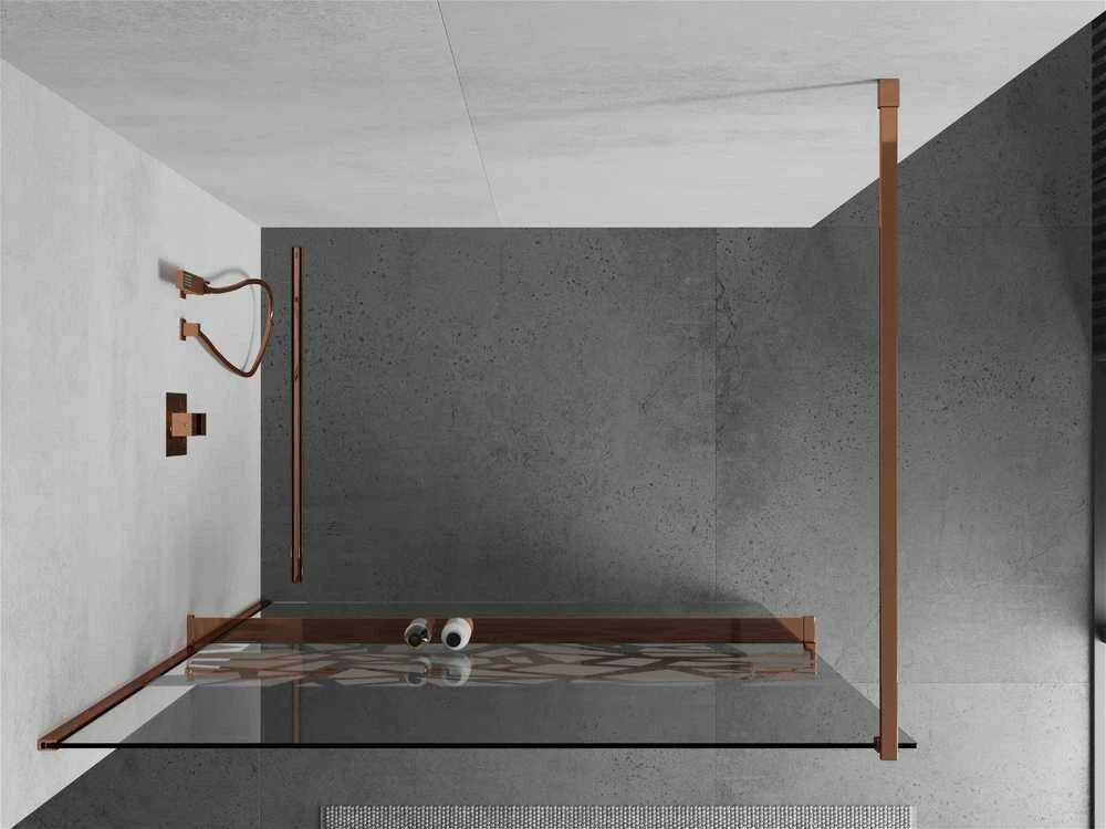 Walk-in dušo sienelė Mexen Kioto+ su lentynėle, Rose Gold/Baltas raštas, 100 x 200 cm