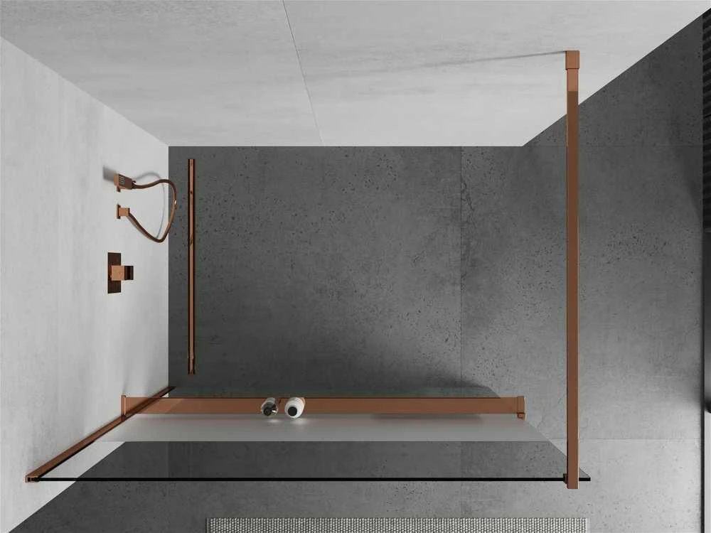 Walk-in dušo sienelė Mexen Kioto+ su lentynėle, Rose Gold/pusiau matinis stiklas, 80 x 200 cm