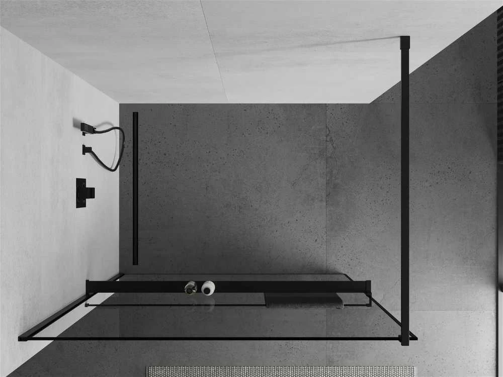 Walk-in dušo sienelė Mexen Kioto+ su lentynėle, Juodas/juodas frame, 130 x 200 cm