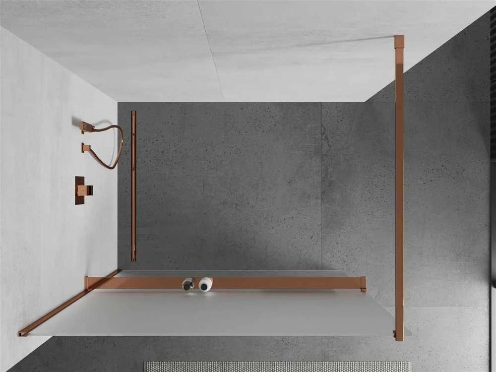 Walk-in dušo sienelė Mexen Kioto+ su lentynėle, Rose Gold/matinis stiklas, 80 x 200 cm