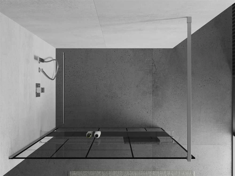 Walk-in dušo sienelė Mexen Kioto+ su lentynėle, Chrome/Juodas raštas, 110 x 200 cm