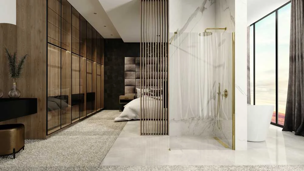 Walk-in dušo sienelė Rea Aero, Gold, 110 cm