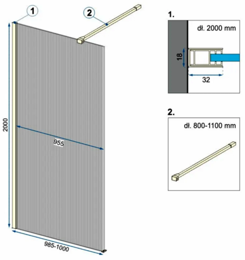 Walk-in dušo sienelė Rea Aero Intimo, Juodas Mat, 100 cm