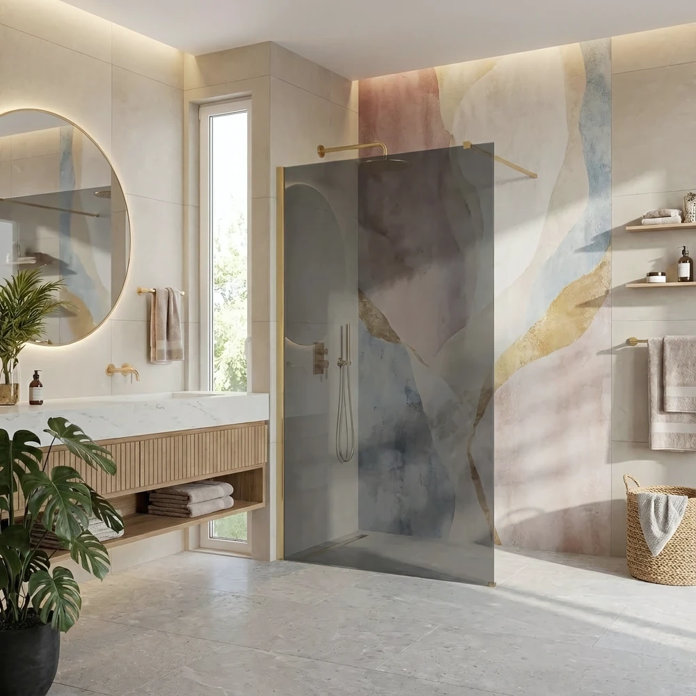Walk-In dušo sienelė Rea Flexi, Pilkas / Brushed Gold, 130 cm