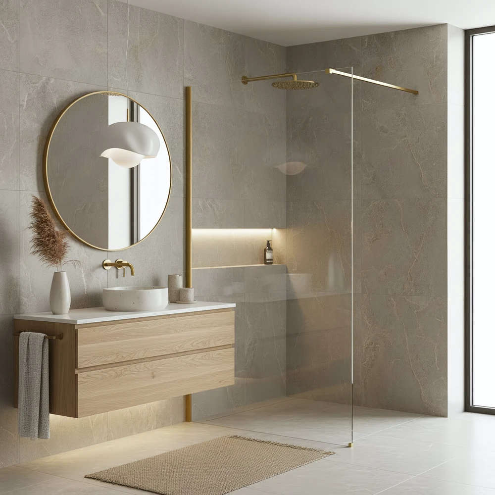 Walk-In dušo sienelė Rea Flexi, Transparent / Brushed Gold, 130 cm
