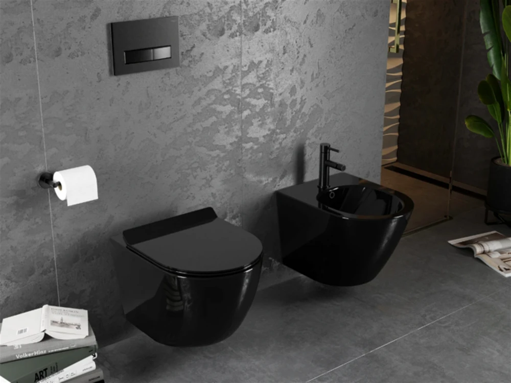 WC Komplektas Mexen 5in1 Fenix Slim su klozetu Lena Rimless Slim Duroplast+, Juodas