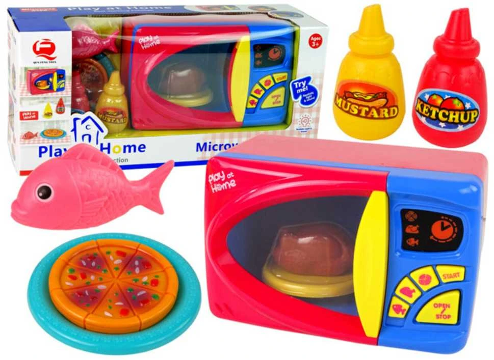 Žaislinė mikrobangų krosnelė su maisto produktais