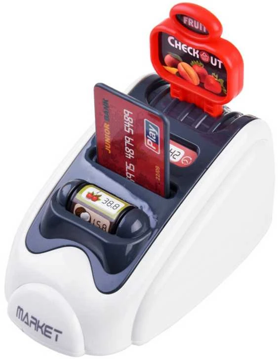 Žaislinė parduotuvės kasa su krepšeliu ir produktais Mini Market