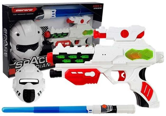 Žaislinis kosminis lazerinis šautuvas su kardu ir kauke