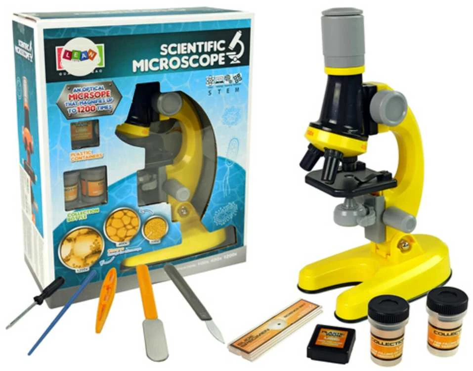 Žaislinis mikroskopas su priedais, geltonas