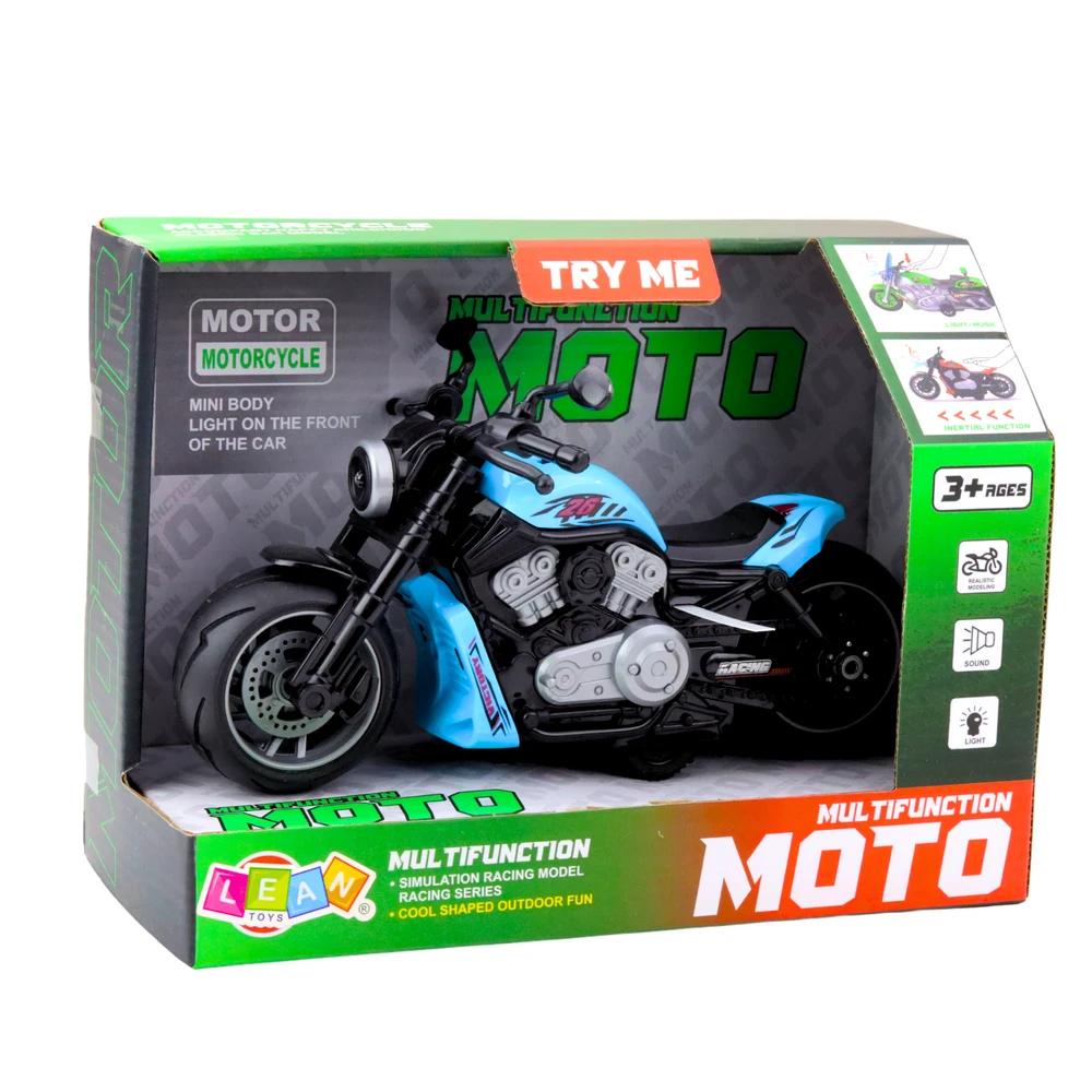 Žaislinis motociklas su šviesos ir garso efektais, mėlynas