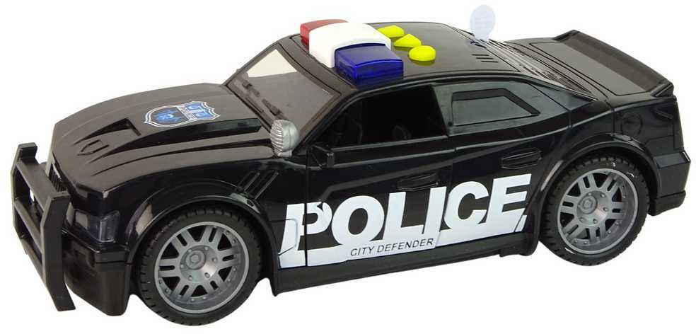 Žaislinis policijos automobilis su garsais ir šviesom, juodas