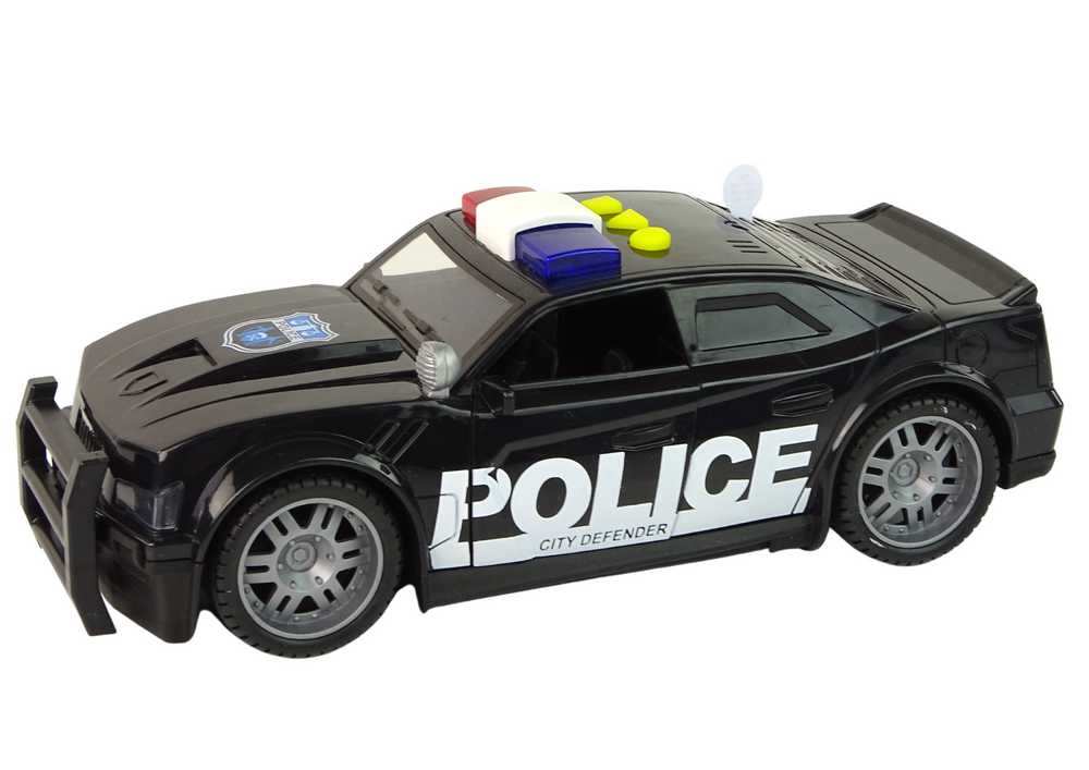 Žaislinis policijos automobilis su garsais ir šviesom, juodas