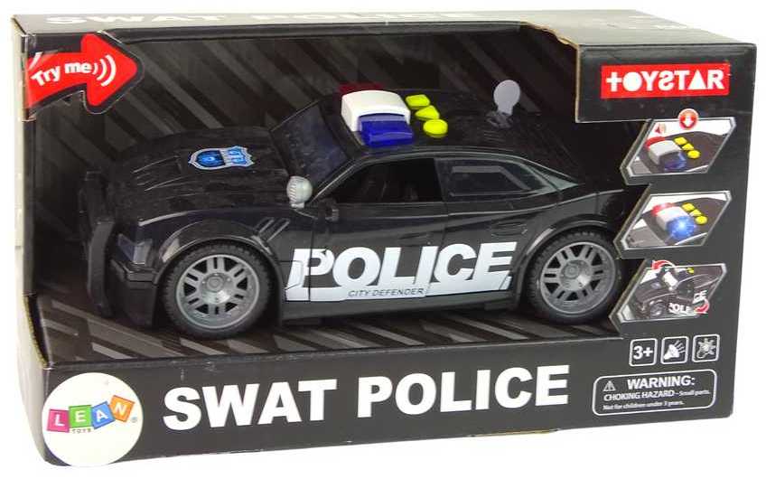 Žaislinis policijos automobilis su garsais ir šviesom, juodas