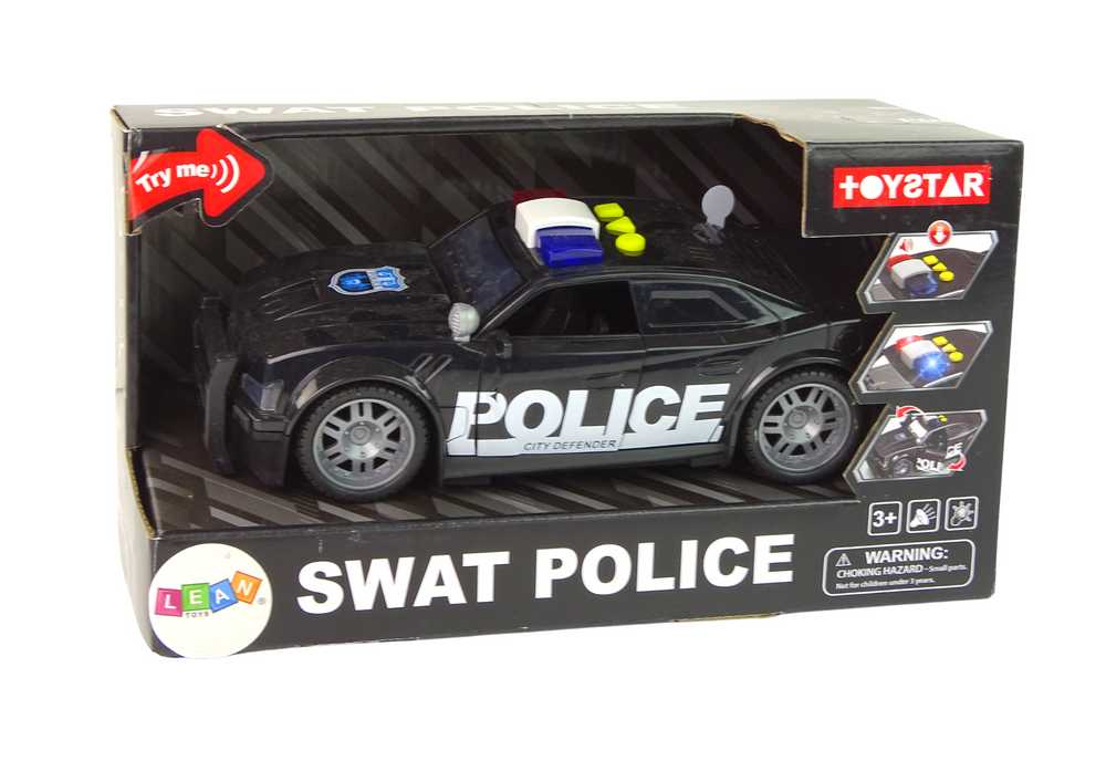 Žaislinis policijos automobilis su garsais ir šviesom, juodas