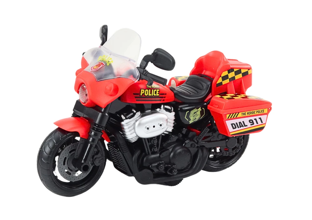 Žaislinis policijos motociklas su garsais ir šviesom, raudonas, 1 vnt.