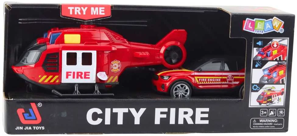 Žaislų rinkinys "City Fire": gaisrinės sraigtasparnis ir automobilis