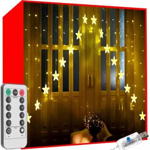Iso Trade 136LED USB girlianda užuolaida žvaigždės šiltai balta