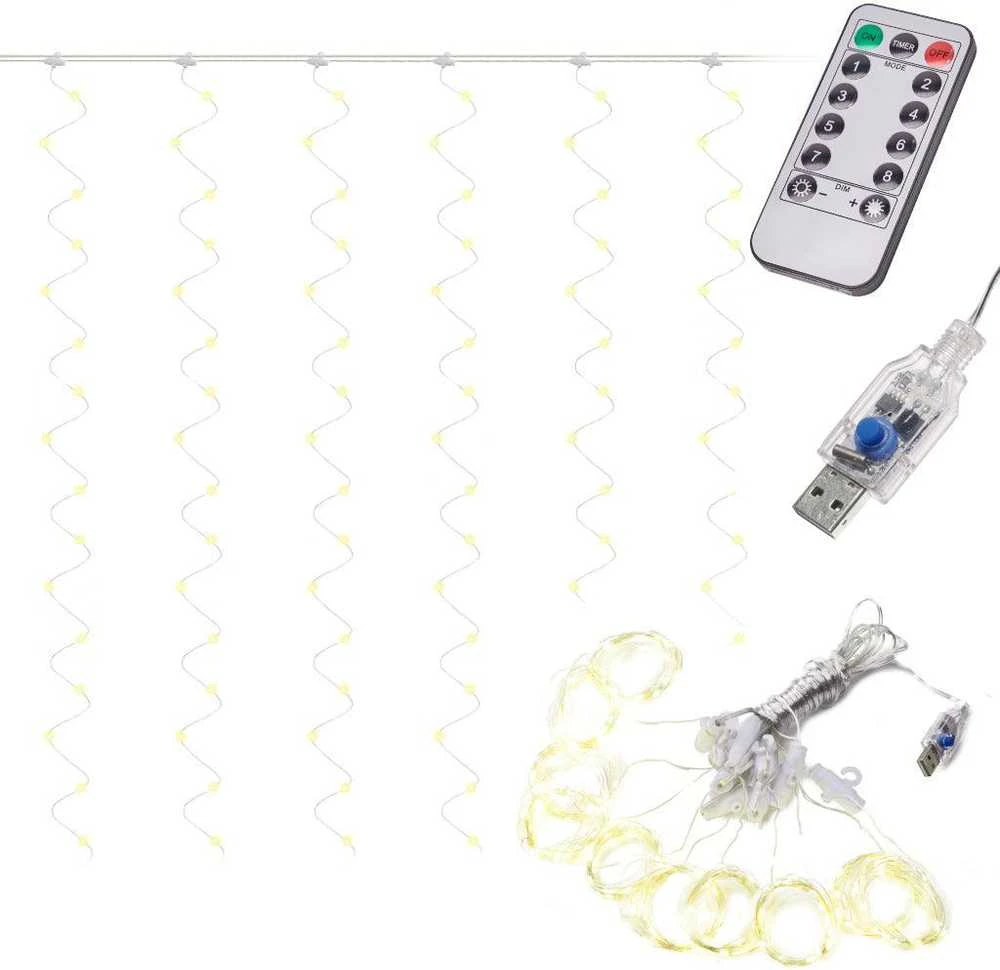300 LED girlianda užuolaida 3x3 su pulteliu ir tvirtinimo kabliukais - šiltos spalvos
