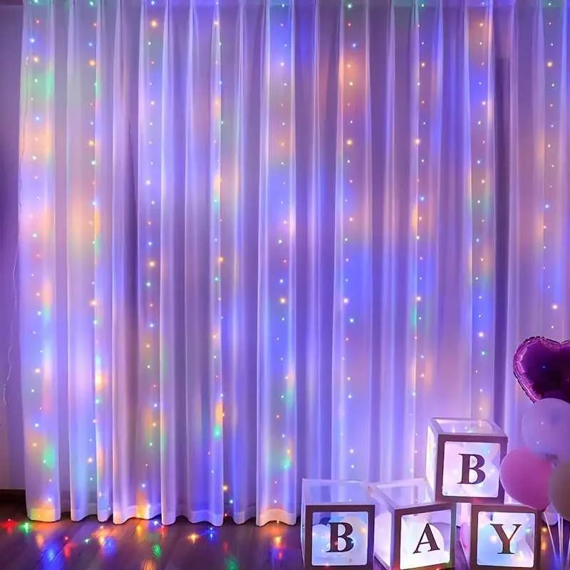 300 LED girlianda užuolaida 3x3 su pulteliu ir tvirtinimo kabliukais - multicolor