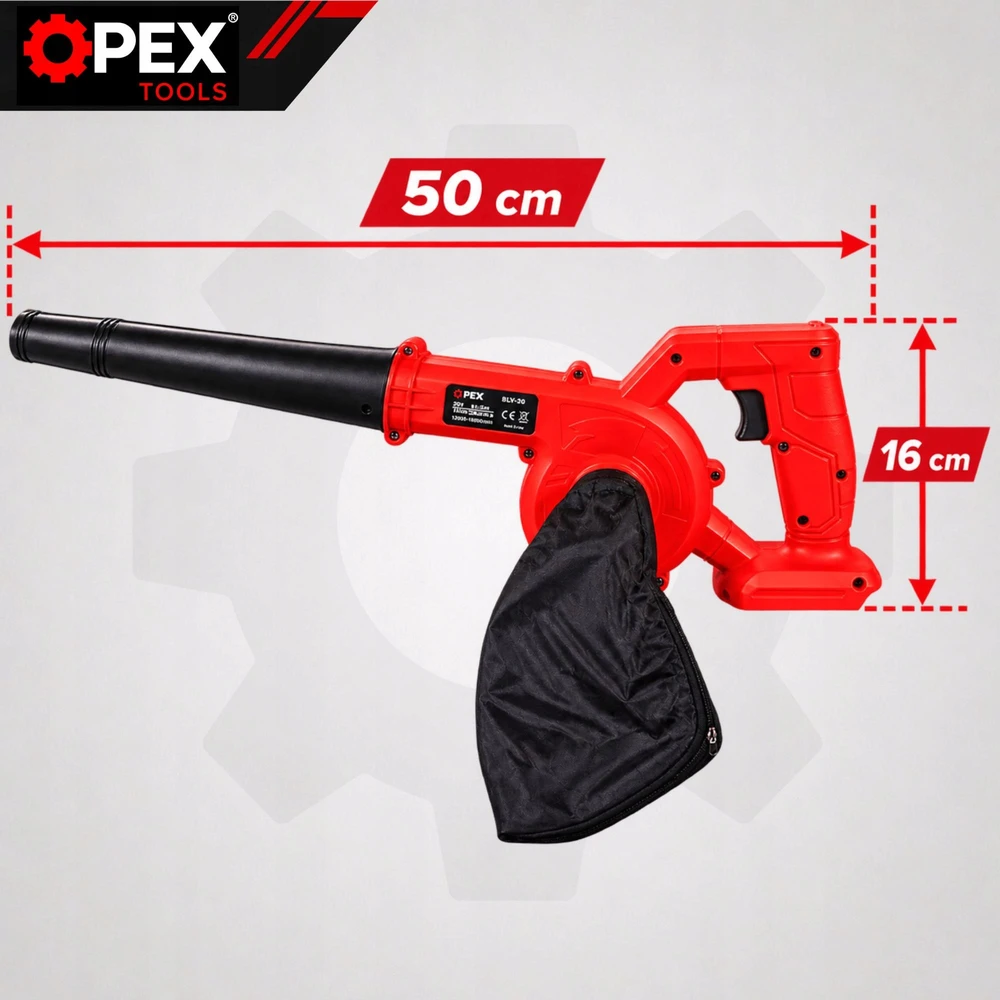 Akumuliatorinis pūstuvas lapams OPEX, sniegui ir dulkėms, 150 W, 21 V, su krepšiu